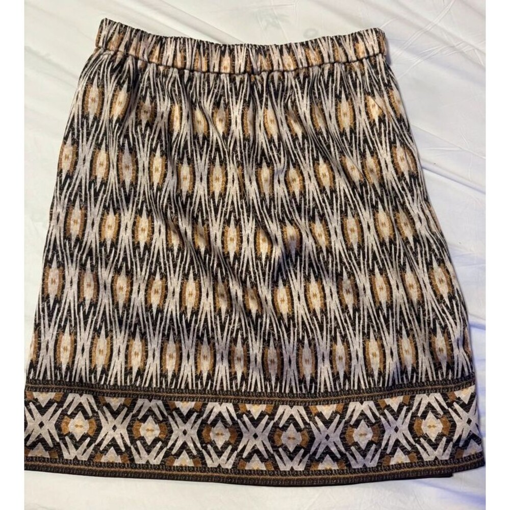 Chico's Diamond Ikat Pull-On Skirt Brown A-Line Pockets 1/Medium 8-10